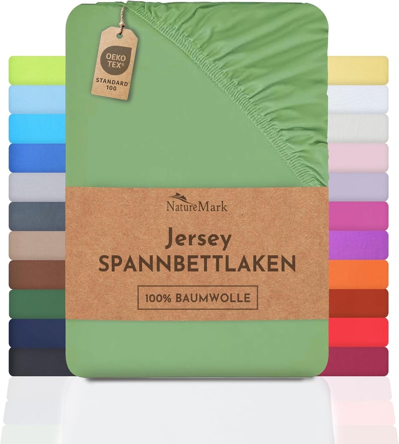 NatureMark Jersey Pamut Gumis Lepedő 90x200-100x200cm Jade Zöld Oeko-Tex