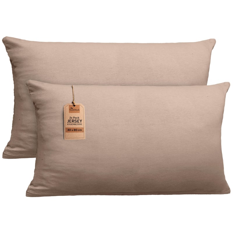 NatureMark Jersey obliečka na vankúš, 2 ks, vankúš na spanie na boku, krčný vankúš, 40x80 cm, piesková/béžová, certifikát Oeko-Tex