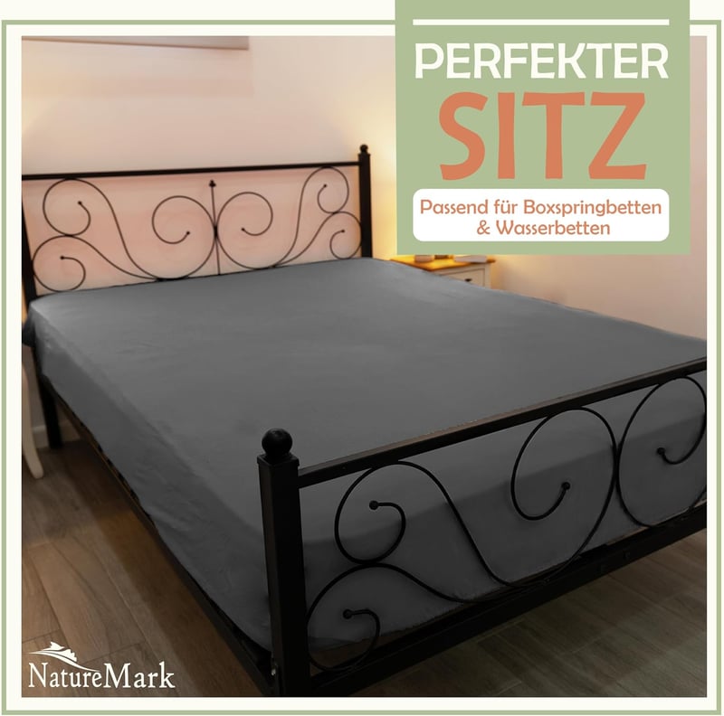 NatureMark Mikroszálas Gumis Lepedő 200x220 cm Antracit - Magas Matrachoz