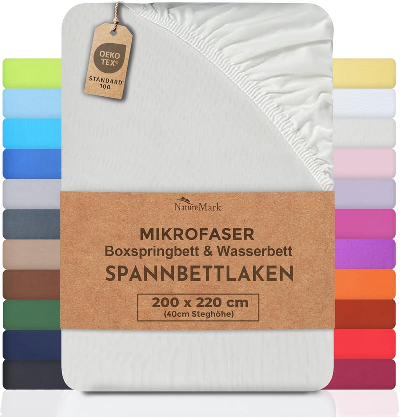 NatureMark Mikroszálas Gumis Lepedő 200x220 cm Magas 40 cm Fehér