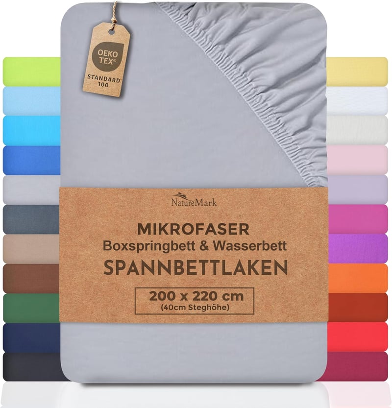 NatureMark Mikroszálas Gumis Lepedő 200x220 cm Magas Alaphoz Ezüst