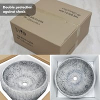 NATURFLAIR Kerámia Mosdókagyló - Kerek Pultra Szerelhető Kézmosó 39x15,5 cm, Kézzel Készített, Cement Szürke, Modern Fürdőszobai Mosdótál 7