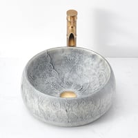 NATURFLAIR Kerámia Mosdókagyló - Kerek Pultra Szerelhető Kézmosó 39x15,5 cm, Kézzel Készített, Cement Szürke, Modern Fürdőszobai Mosdótál 9
