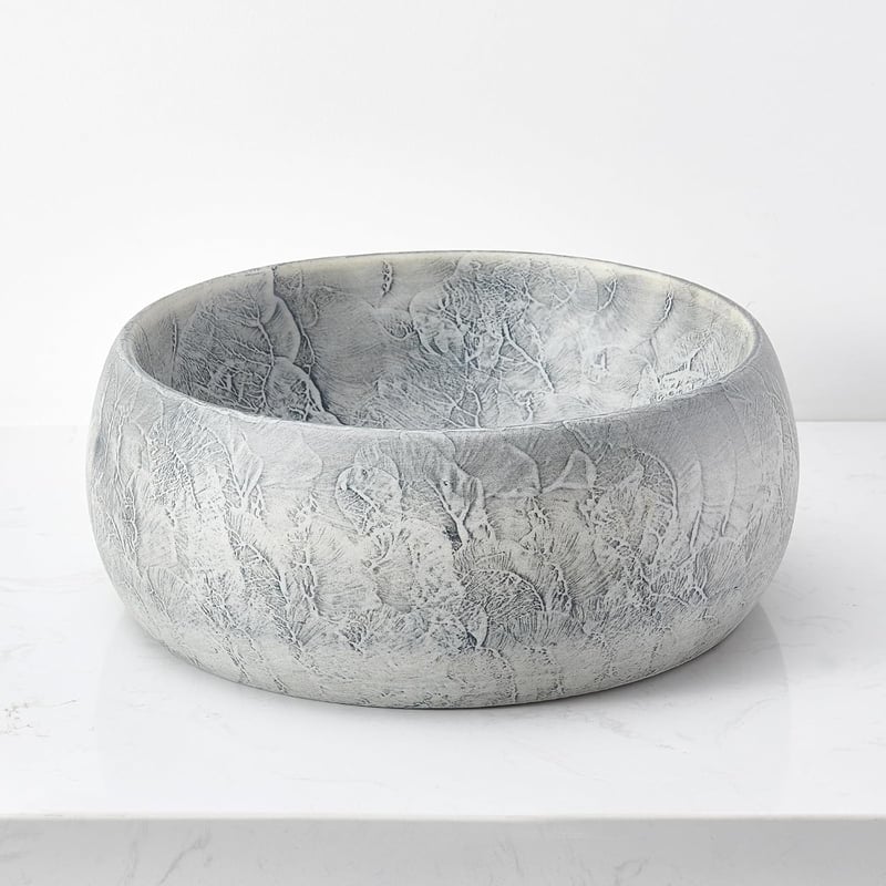 NATURFLAIR Kerámia Mosdókagyló - Kerek Pultra Szerelhető Kézmosó 39x15,5 cm, Kézzel Készített, Cement Szürke, Modern Fürdőszobai Mosdótál