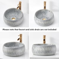 NATURFLAIR Kerámia Mosdókagyló - Kerek Pultra Szerelhető Kézmosó 39x15,5 cm, Kézzel Készített, Cement Szürke, Modern Fürdőszobai Mosdótál 6