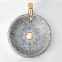 NATURFLAIR Kerámia Mosdókagyló - Kerek Pultra Szerelhető Kézmosó 39x15,5 cm, Kézzel Készített, Cement Szürke, Modern Fürdőszobai Mosdótál 4
