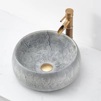 NATURFLAIR Kerámia Mosdókagyló - Kerek Pultra Szerelhető Kézmosó 39x15,5 cm, Kézzel Készített, Cement Szürke, Modern Fürdőszobai Mosdótál 2