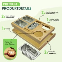 naturlik 3 u 1 kauč bar snack box sa sklopivim nogama – XL pladanj, poslužavnik za krevet i stol za laptop – 3 zdjelice od nehrđajućeg čelika i držač za čaše – bambus 3