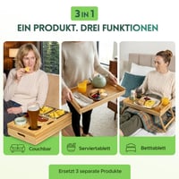 naturlik 3 u 1 kauč bar snack box sa sklopivim nogama – XL pladanj, poslužavnik za krevet i stol za laptop – 3 zdjelice od nehrđajućeg čelika i držač za čaše – bambus 2