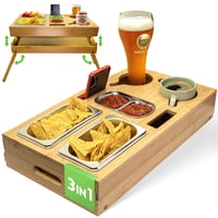naturlik 3 u 1 kauč bar snack box sa sklopivim nogama – XL pladanj, poslužavnik za krevet i stol za laptop – 3 zdjelice od nehrđajućeg čelika i držač za čaše – bambus 1