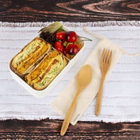 Casetă pentru prânz Naturoom Bento pentru adulți și copii - Recipient pentru alimente cu separator, furculiță din lemn, lingură din lemn, geantă din bumbac și capac din bambus cu funcție de tocător 6
