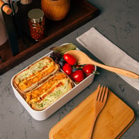 Casetă pentru prânz Naturoom Bento pentru adulți și copii - Recipient pentru alimente cu separator, furculiță din lemn, lingură din lemn, geantă din bumbac și capac din bambus cu funcție de tocător 5