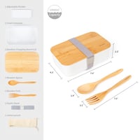Casetă pentru prânz Naturoom Bento pentru adulți și copii - Recipient pentru alimente cu separator, furculiță din lemn, lingură din lemn, geantă din bumbac și capac din bambus cu funcție de tocător 3