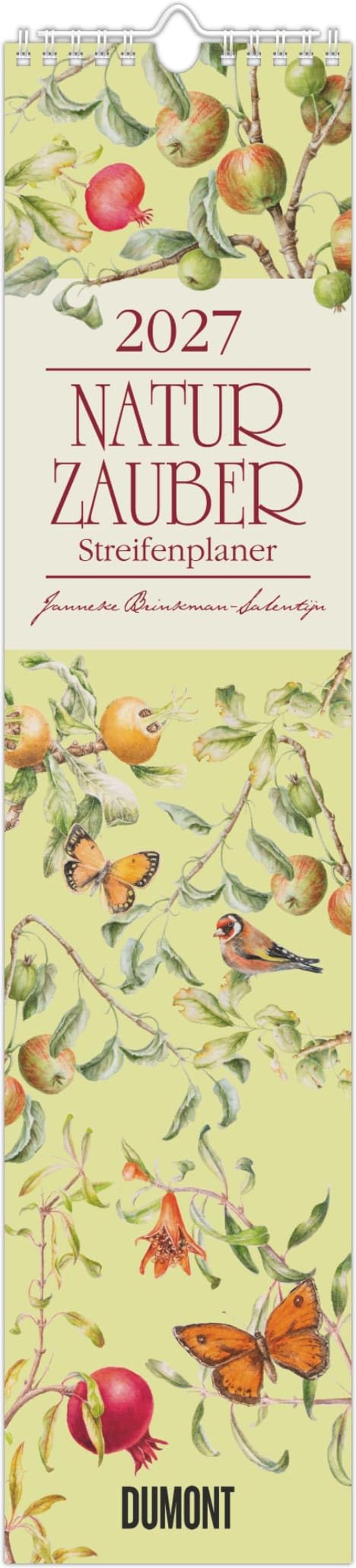Naturzauber Streifenplaner 2027 fali naptár 11,3x49,5 cm – Janneke Brinkman virágos illusztrációival, hellyel időpontoknak és jegyzeteknek, konyhába, előszobába és irodába