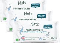 Naty vlažne maramice za bebe, koje se mogu bacati u WC školjku, 98% vode, 168 kom (3 pakiranja), hipoalergene, bez mirisa, 100% bez plastike, za osjetljivu kožu 1