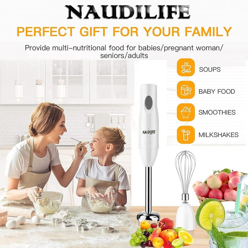 NAUDILIFE 4 az 1-ben botmixer szett, 15000 fordulat, állítható sebesség, bébiételhez