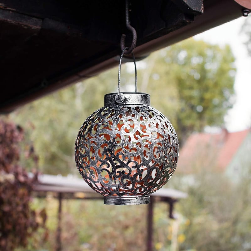 Navaris Fém LED Szolár Lámpa Fogantyúval 21cm Ezüst Kerti Dekoráció