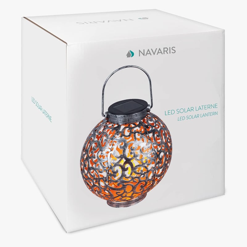 Navaris Fém LED Szolár Lámpa Fogantyúval 21cm Ezüst Kerti Dekoráció