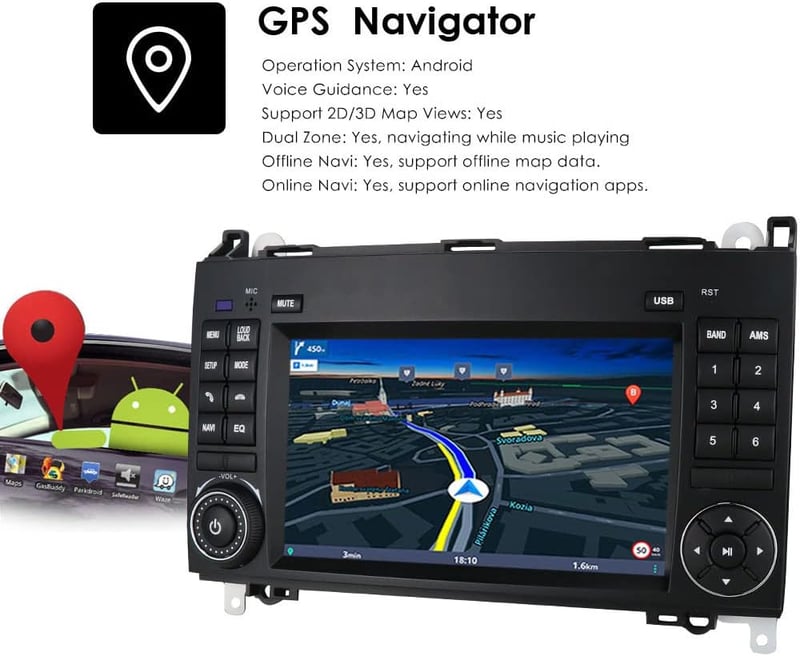 Navinio 7 hüvelykes Android autórádió autó GPS navigáció CarPlay csere Mercedes A B V W169 W245 W639 W447 Viano W906 Sprinter Crafter Blueto
