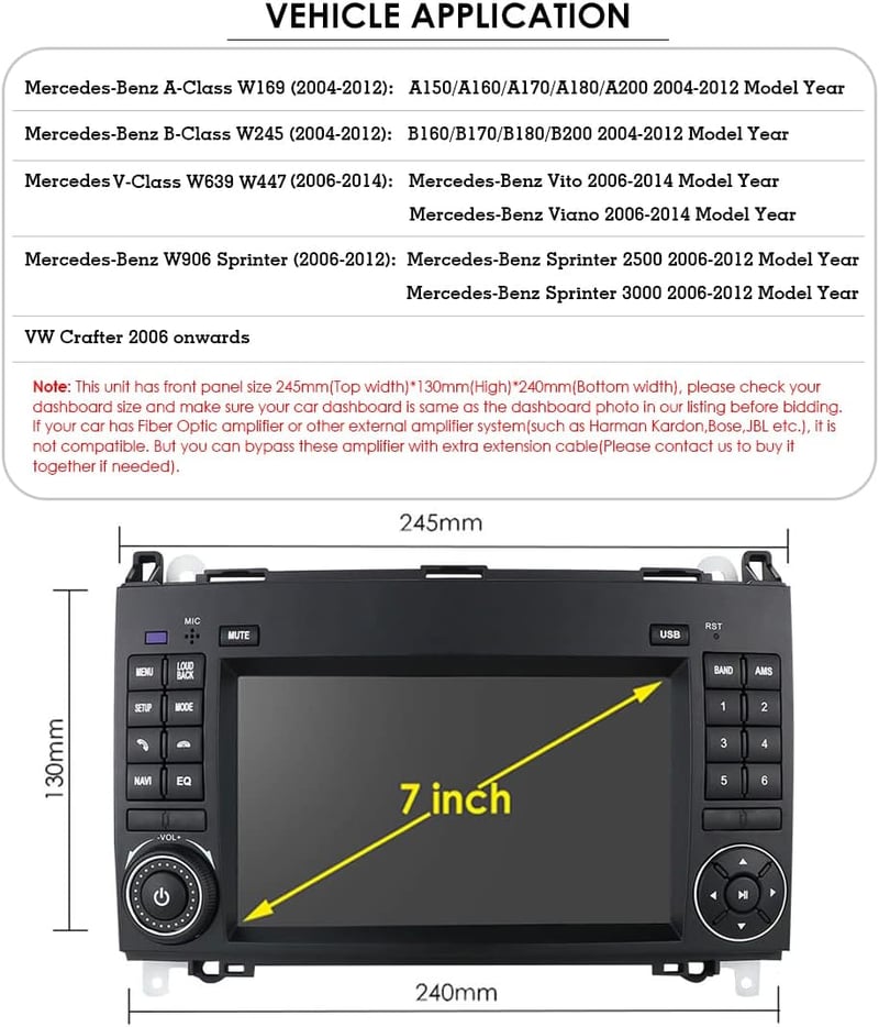 Navinio 7 hüvelykes Android autórádió autó GPS navigáció CarPlay csere Mercedes A B V W169 W245 W639 W447 Viano W906 Sprinter Crafter Blueto