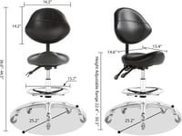Nazalus nyereg szék háttámlával és lábpihentővel, 350 kg terhelhetőség, fodrász szalon masszázs fogászat - With Footrest, Black 2