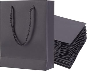 NBEADS 10 bucăți pungi de cumpărături și cadou din hârtie kraft neagră cu toartă din șnur de nailon, reciclabile, 20x15x6 cm, pentru Ziua Mamei, zi de naștere, nuntă