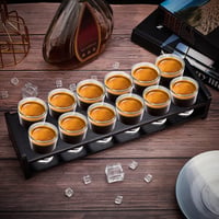 Suport din bambus pentru 12 pahare shot, cu orificii de 40 mm, organizator negru pentru bar, tavă pentru petreceri 1