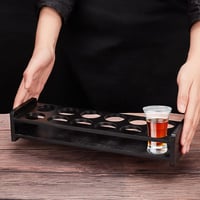Suport din bambus pentru 12 pahare shot, cu orificii de 40 mm, organizator negru pentru bar, tavă pentru petreceri 3