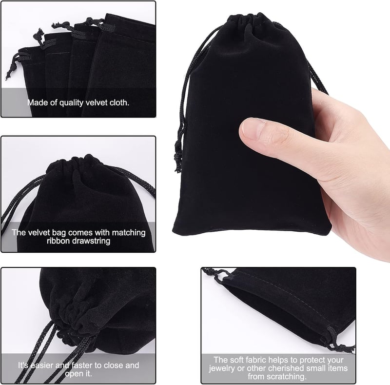 nbeads 20 db Fekete Bársony Ékszertartó Tasak Zsinórral 15x10 cm Nyaklánc Fülbevaló Ajándék Tárolózsák Esküvő Karácsony
