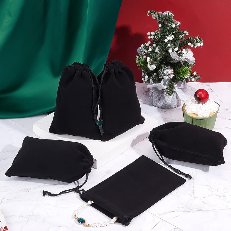 nbeads 20 db Fekete Bársony Ékszertartó Tasak Zsinórral 15x10 cm Nyaklánc Fülbevaló Ajándék Tárolózsák Esküvő Karácsony