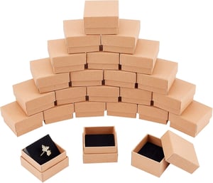 NBEADS 24 bucăți cutii de bijuterii din carton kraft maro, cutii de cadou 5 x 5 x 3 cm pentru aniversare, nuntă, zi de naștere