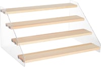 Suport de expunere tip scară din acril NBEADS cu 4 niveluri, rafturi transparente pentru depozitarea parfumurilor, modelelor și colecțiilor, 30 x 21,4 x 15,8 cm, cu puncte adezive incluse 1