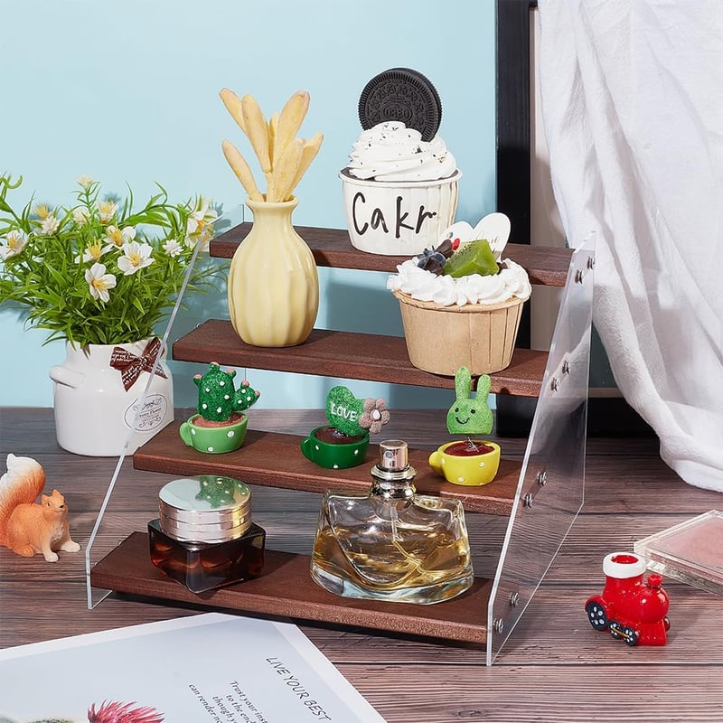 nbeads 4 szintes fa kiállítási állvány akril polccal cupcake parfüm kozmetika
