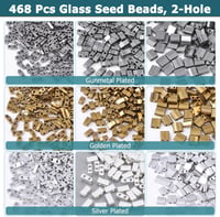 Set de 468 mărgele semi-Tila NBEADS, 3 dimensiuni, mărgele de sticlă cu 2 găuri în 3 culori, 5x5 mm, 5x2 mm, 5x1 mm, pentru crearea de bijuterii 4