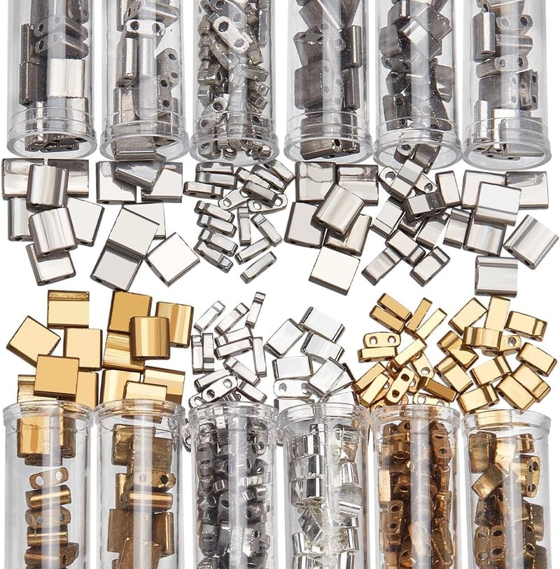 Set de 468 mărgele semi-Tila NBEADS, 3 dimensiuni, mărgele de sticlă cu 2 găuri în 3 culori, 5x5 mm, 5x2 mm, 5x1 mm, pentru crearea de bijuterii