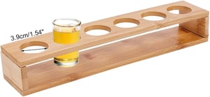 Set de 6 pahare de țuică din bambus nbeads cu suport de 3,9 cm, tavă de bar, organizator pentru shot-uri, pentru petreceri