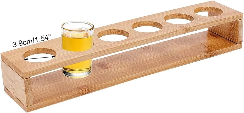Set de 6 pahare de țuică din bambus nbeads cu suport de 3,9 cm, tavă de bar, organizator pentru shot-uri, pentru petreceri