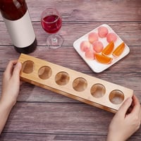 Set de 6 pahare de țuică din bambus nbeads cu suport de 3,9 cm, tavă de bar, organizator pentru shot-uri, pentru petreceri 3