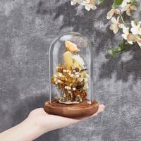 nbeads Dekoratív Üvegbura Fa Talppal, Átlátszó Üveg Vitrin Tálcával, Kiállító Doboz Örök Rózsa Fényfüzér Torta Dekoráció 4