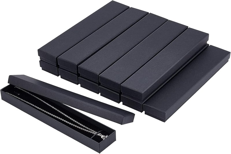 nbeads Fekete Karton Ékszerdoboz Szett 12 db, Nyaklánc Karkötő Tárolódoboz, Téglalap Ajándékdoboz 21x4x2 cm