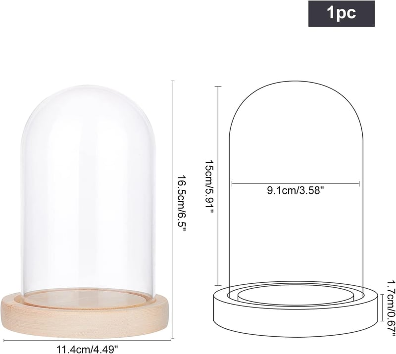 NBEADS Üveg Harang Fa Talppal 16,5 cm Átlátszó Kupola Vitrin Dekoráció Tálcával Örök Rózsa LED Fény Kiállítás