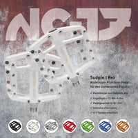 NC-17 Sudpin I Pro hliníkové platformové pedále pre MTB / horský bicykel / BMX, guličkové ložiská + Cr-Mo os, s vymeniteľnými pinmi, biele 2