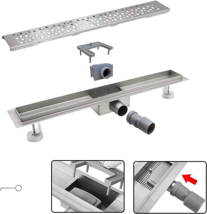 NC Zuhanylefolyó 80cm Rozsdamentes Acél Siphonnal Szőrszűrővel Teljes Szett