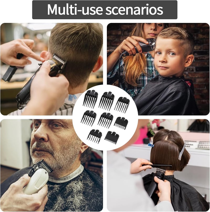 NCOALE 8 részes vágófej készlet hajvágógéphez, 1,5-25 mm vezetőfésű szett fekete