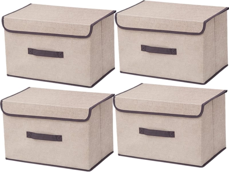 NCRGB 4 db Szövet Tároló Doboz Fedéllel 36x23x24 cm Beige Ruhatartó Szerveződoboz