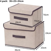 NCRGB 4 db Szövet Tároló Doboz Fedéllel 36x23x24 cm Beige Ruhatartó Szerveződoboz 2