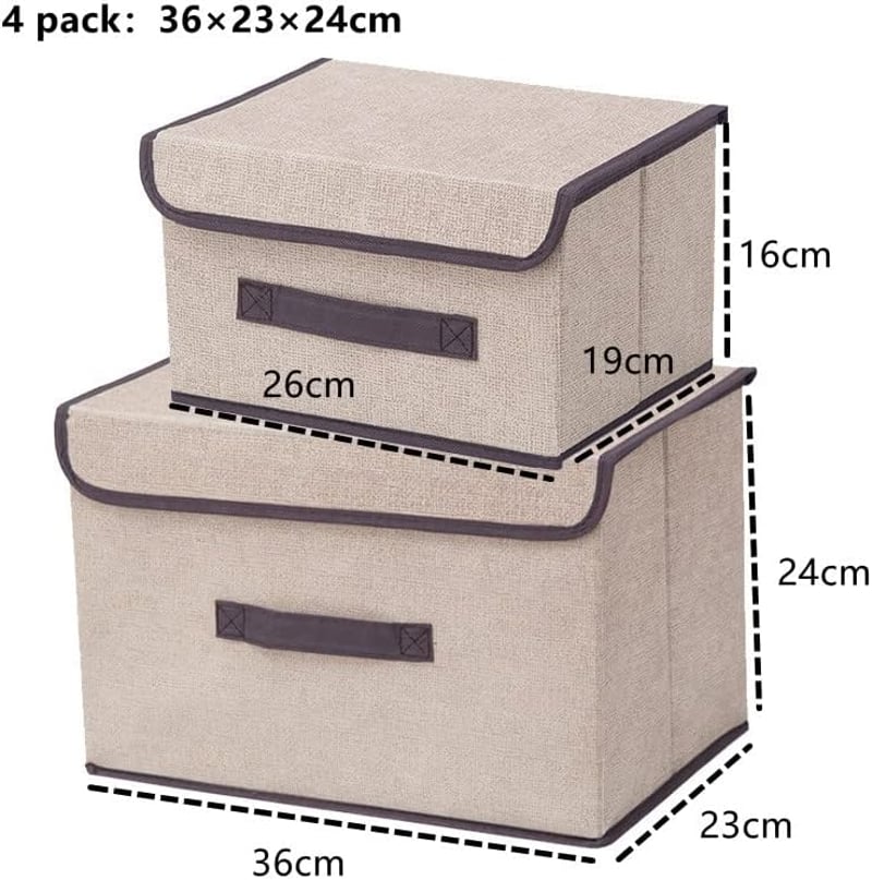NCRGB 4 db Szövet Tároló Doboz Fedéllel 36x23x24 cm Beige Ruhatartó Szerveződoboz