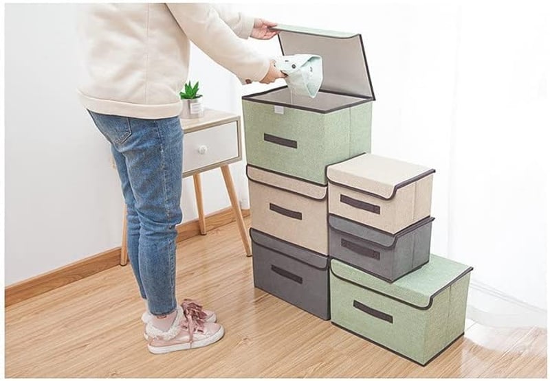 NCRGB 4 db Szövet Tároló Doboz Fedéllel 36x23x24 cm Beige Ruhatartó Szerveződoboz