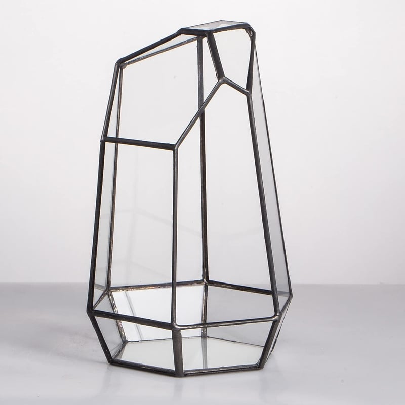 NCYP 19cm Kézműves Üveg Terrarium Prizmás Növénytartó Szukkulens Páfrány Moha Virág Dekoráció