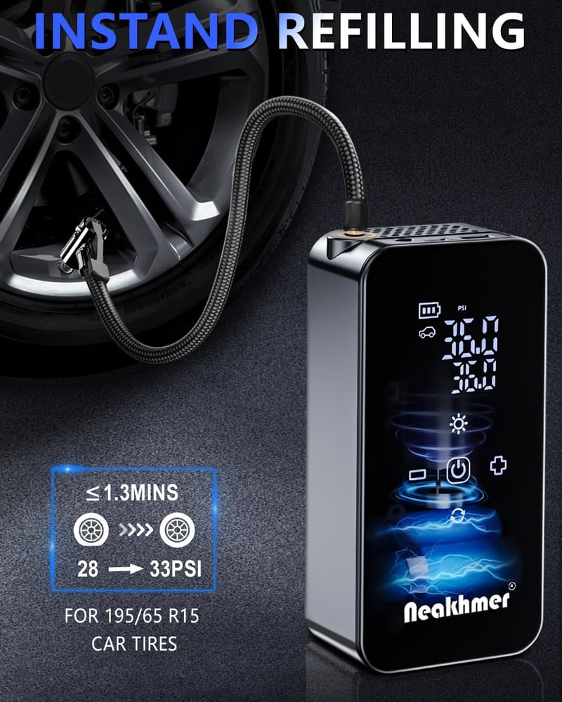 Neakhmer 12 V mini elektromos kompresszor 150 PSI 6000 mAh akkus kerékpár autó motor guminyomásmérővel